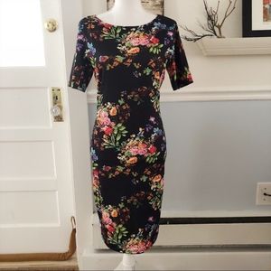 Black Floral Neon Half Sleeve Bodycon